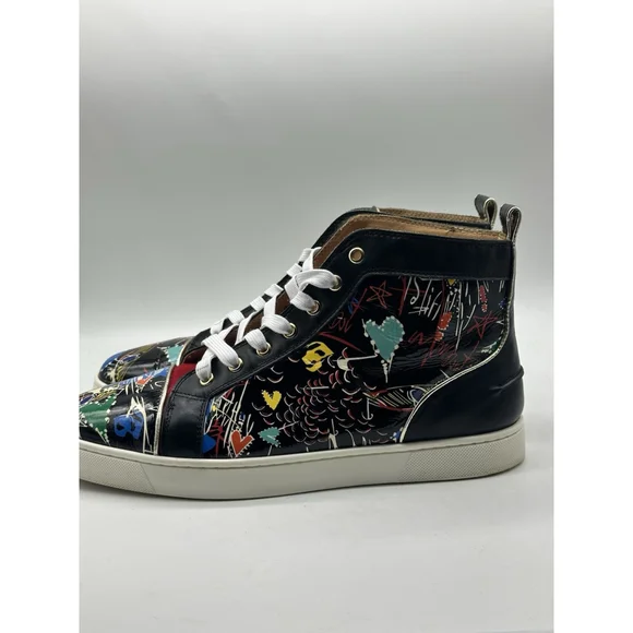 Christian Louboutin Louis Junior Graffiti Print Black Leather High Top 44